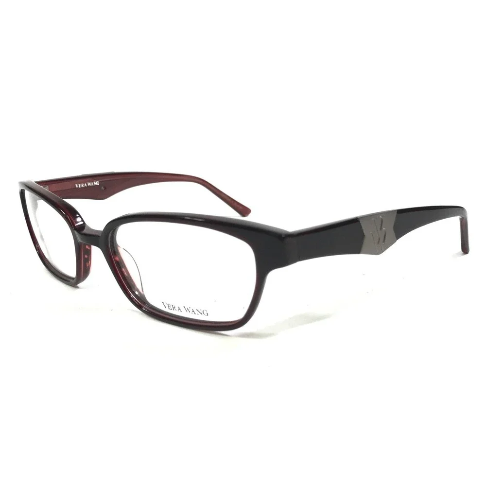 Vera Wang Eyeglasses Frames V087 BU Burgundy Red Square Horn Rim 52-17-135